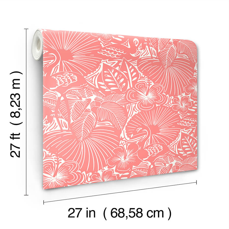 idalia-coral-floral-flamingo-wallpaper-york-wallcoverings-4135-72717 - York Wallcoverings Wallpaper