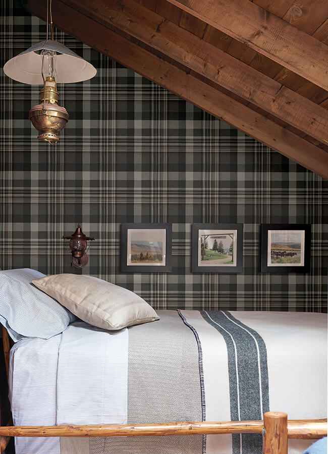 Dutton Plaid Charcoal Wallpaper - York Wallcoverings - 4142-72632 - York Wallcoverings Wallpaper