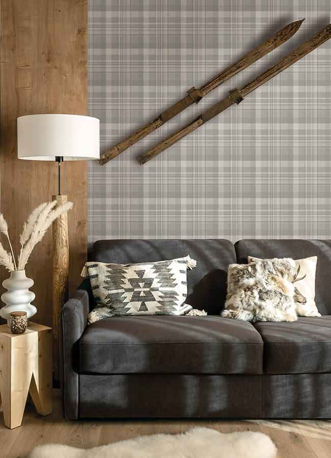 Dutton Plaid Grey Wallpaper - York Wallcoverings - 4142-72634 - York Wallcoverings Wallpaper