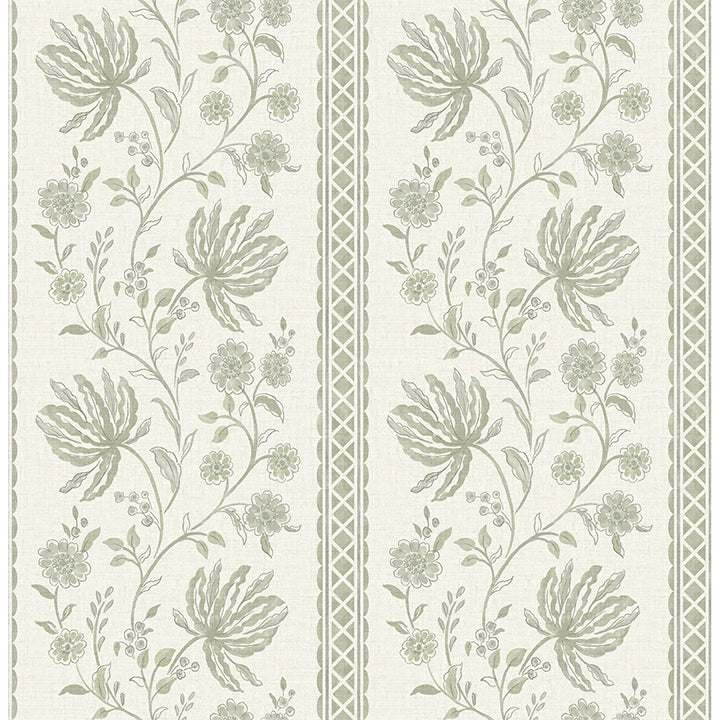 Picture of Edgemoor Sage Jacobean Stripe Wallpaper