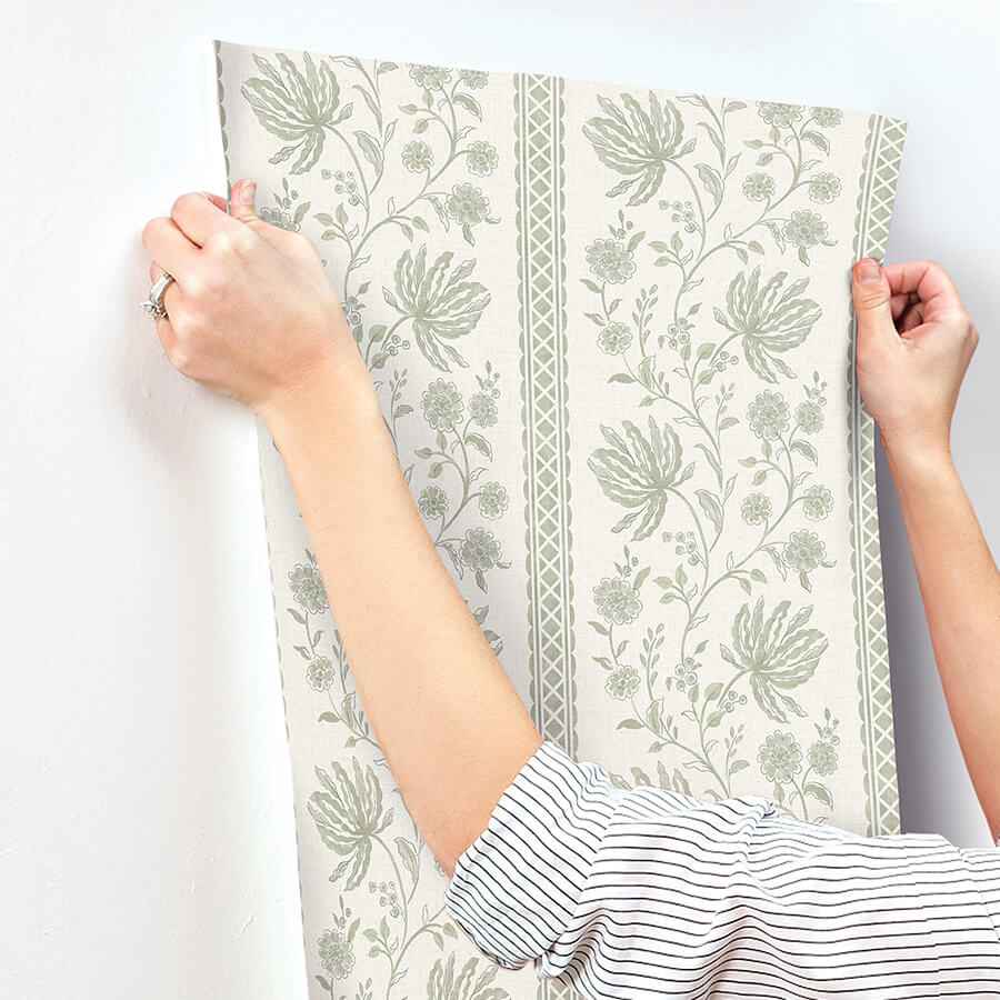 Edgemoor Sage Jacobean Stripe Wallpaper - York Wallcoverings - AST6349 - York Wallcoverings Wallpaper