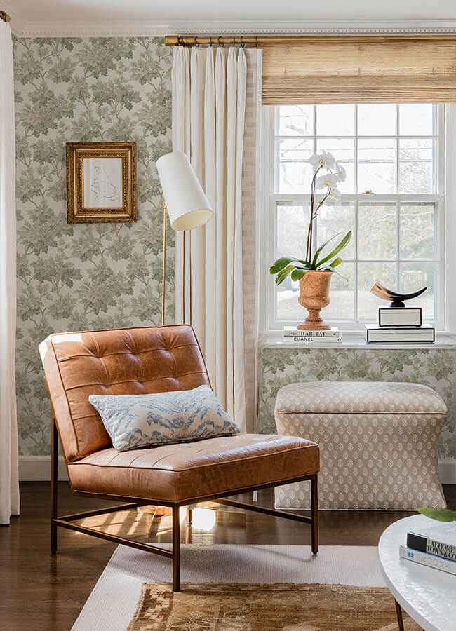 Oakcliff Sage Leaf Trail Wallpaper - York Wallcoverings - AST6355