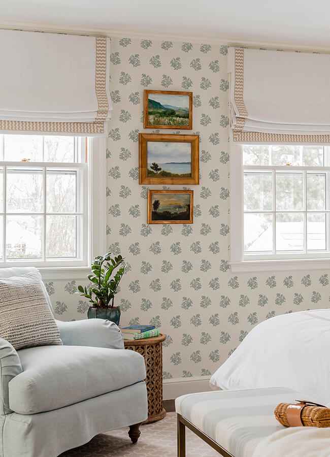 Overbrook Sage Bouquet Toss Wallpaper - York Wallcoverings - AST6359 - York Wallcoverings Wallpaper