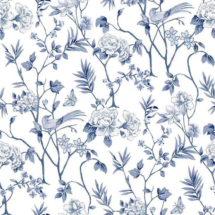Chinoiserie Garden Indigo Peel and Stick Wallpaper - York Wallcoverings - NUS6363