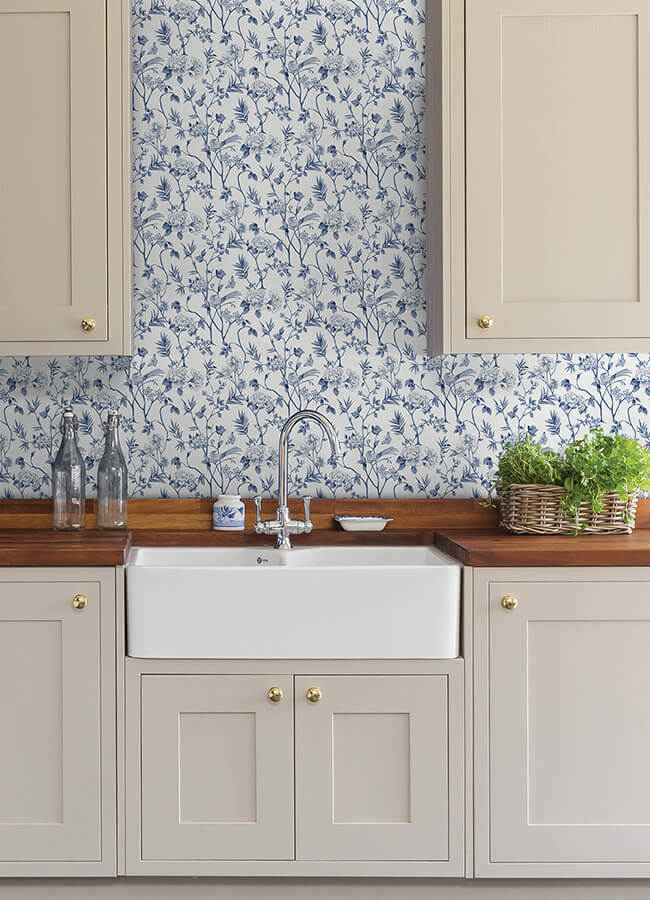 Chinoiserie Garden Indigo Peel and Stick Wallpaper - York Wallcoverings - NUS6363 - York Wallcoverings Wallpaper