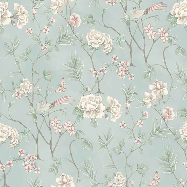 Chinoiserie Garden Robins Egg Peel and Stick Wallpaper - York Wallcoverings - NUS6364 - York Wallcoverings Wallpaper