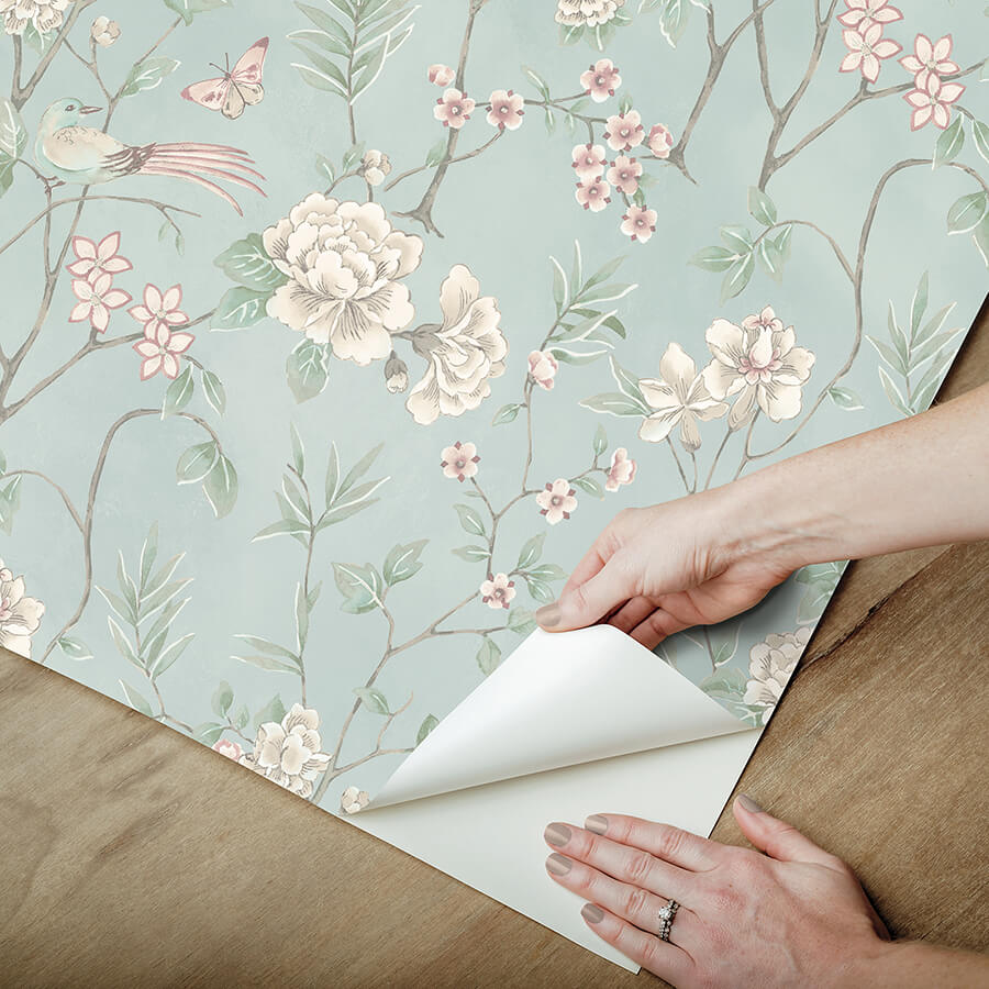 chinoiserie-garden-robins-egg-peel-and-stick-wallpaper-york-wallcoverings-nus6364 - York Wallcoverings Wallpaper