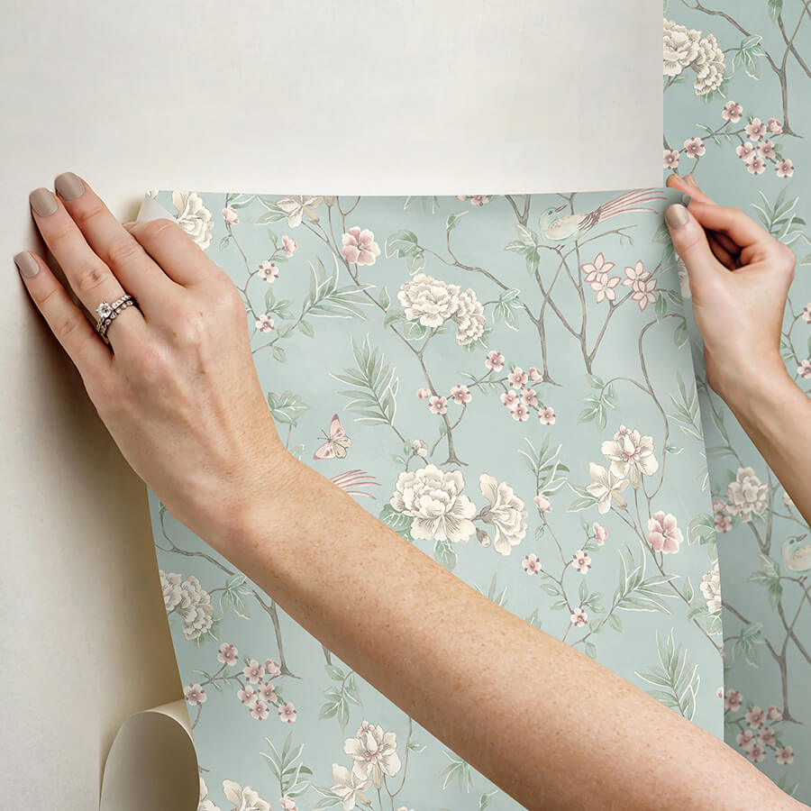 chinoiserie-garden-robins-egg-peel-and-stick-wallpaper-york-wallcoverings-nus6364 - York Wallcoverings Wallpaper