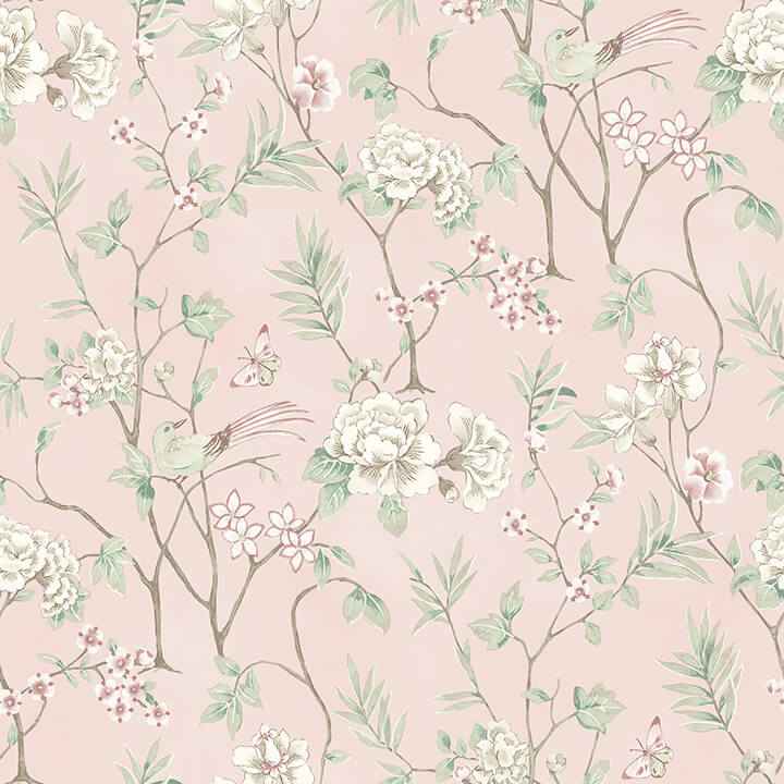 Chinoiserie Garden Pink Peel and Stick Wallpaper - York Wallcoverings - NUS6365