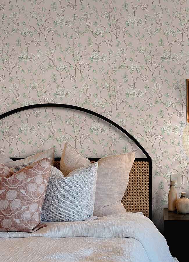 Chinoiserie Garden Pink Peel and Stick Wallpaper - York Wallcoverings - NUS6365 - York Wallcoverings Wallpaper