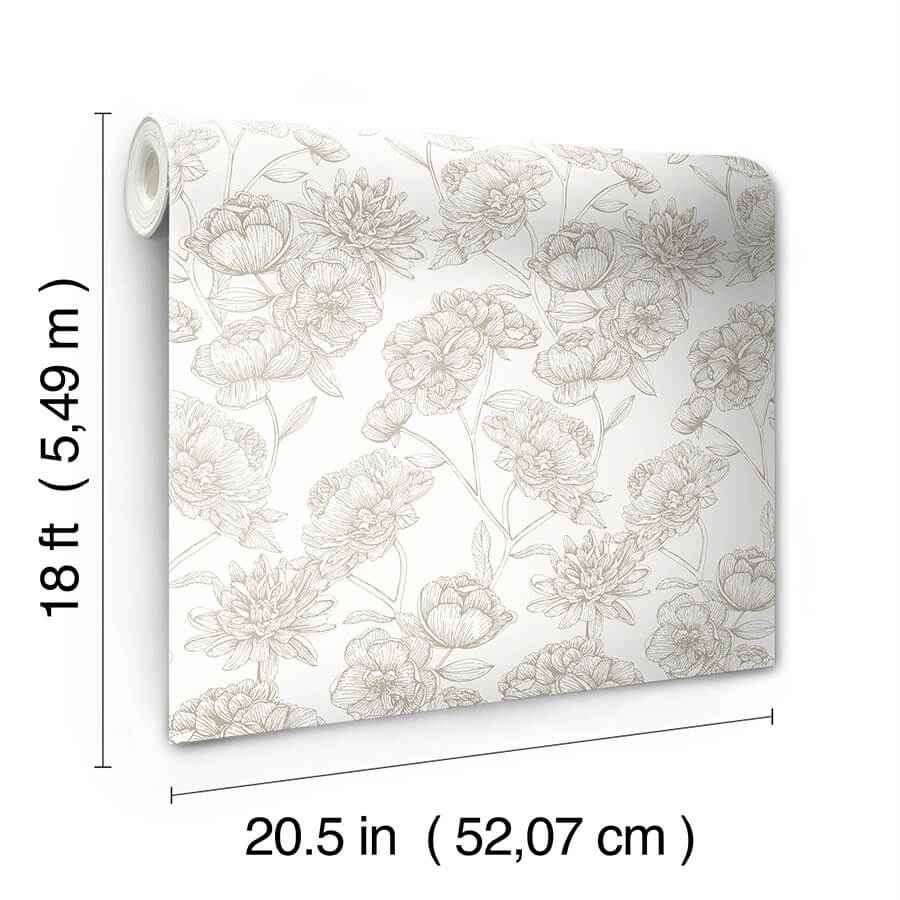Gilded Floral Cream Peel and Stick Wallpaper - York Wallcoverings - NUS6366 - York Wallcoverings Wallpaper