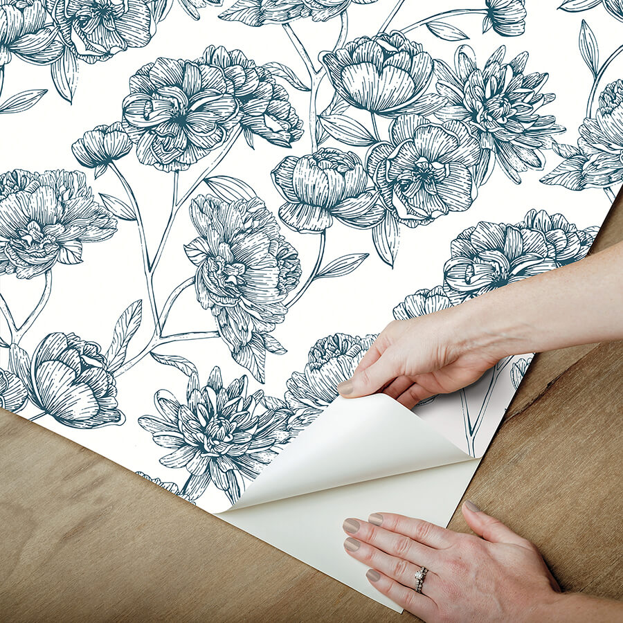 gilded-floral-navy-peel-and-stick-wallpaper-york-wallcoverings-nus6367 - York Wallcoverings Wallpaper