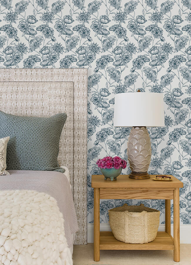 gilded-floral-navy-peel-and-stick-wallpaper-york-wallcoverings-nus6367 - York Wallcoverings Wallpaper