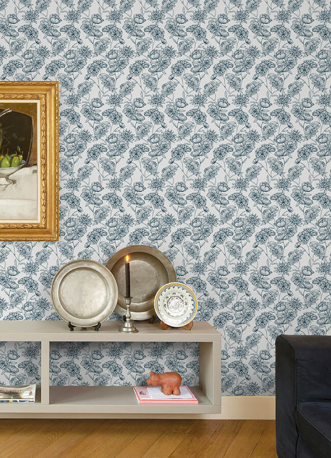 gilded-floral-navy-peel-and-stick-wallpaper-york-wallcoverings-nus6367 - York Wallcoverings Wallpaper