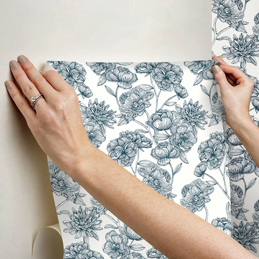 gilded-floral-navy-peel-and-stick-wallpaper-york-wallcoverings-nus6367 - York Wallcoverings Wallpaper