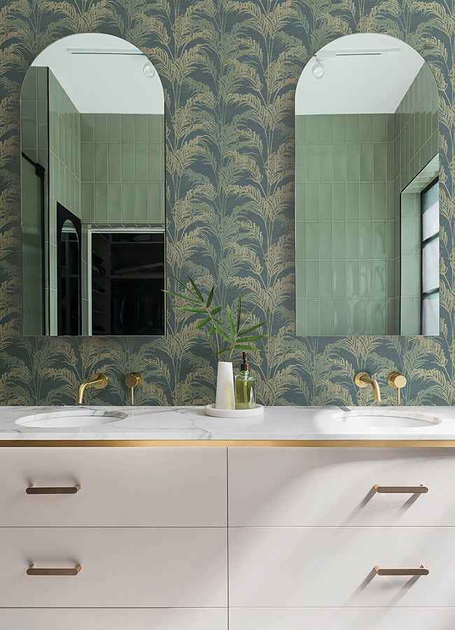 Rattan Teal Palm Wallpaper - York Wallcoverings - 4168-17731 - York Wallcoverings Wallpaper