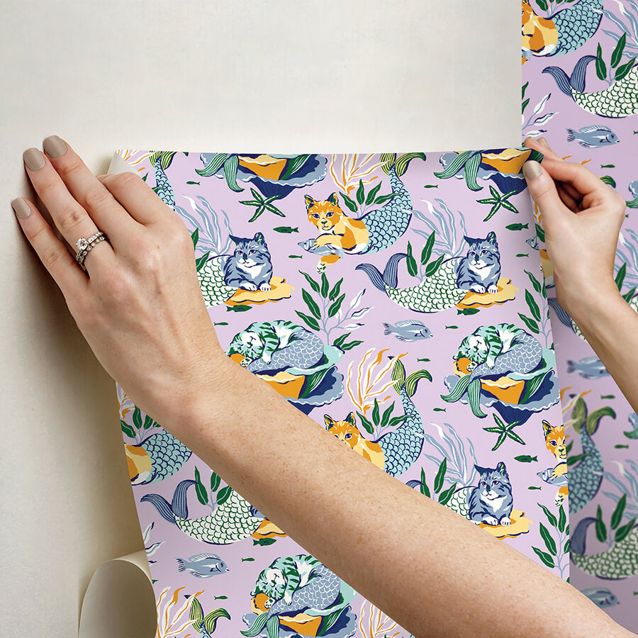 meowing-mermaids-lavender-peel-and-stick-wallpaper-york-wallcoverings-pfs6392 - York Wallcoverings Wallpaper