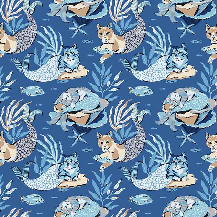 Meowing Mermaids Blue Peel and Stick Wallpaper - York Wallcoverings - PFS6393 - York Wallcoverings Wallpaper