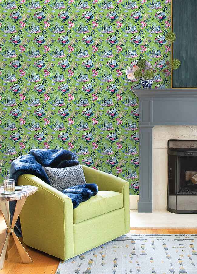 Meowing Mermaids Lime Green Peel and Stick Wallpaper - York Wallcoverings - PFS6394 - York Wallcoverings Wallpaper