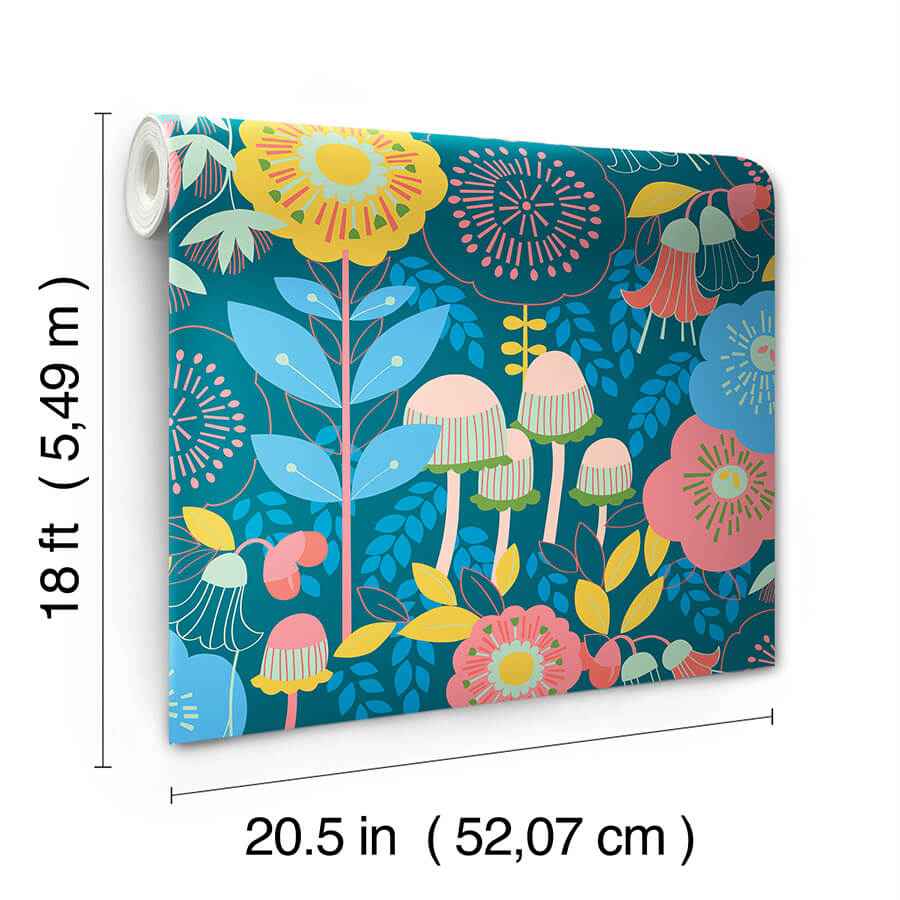 Dream Garden Teal Peel and Stick Wallpaper - York Wallcoverings - MCS6397 - York Wallcoverings Wallpaper