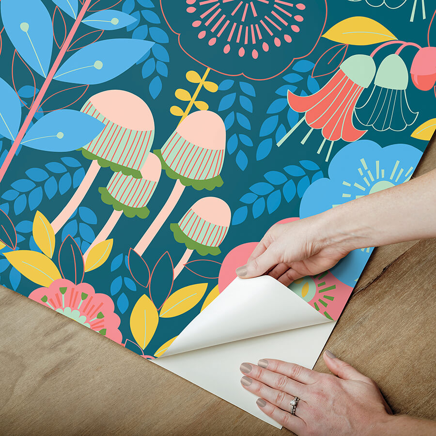 dream-garden-teal-peel-and-stick-wallpaper-york-wallcoverings-mcs6397 - York Wallcoverings Wallpaper
