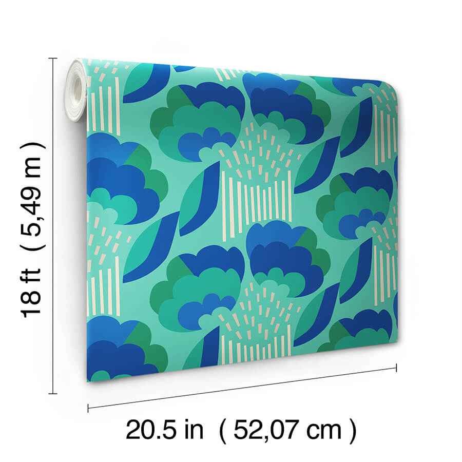 Retro Esme Aqua Peel & Stick Wallpaper - York Wallcoverings - MCS6399 - York Wallcoverings Wallpaper