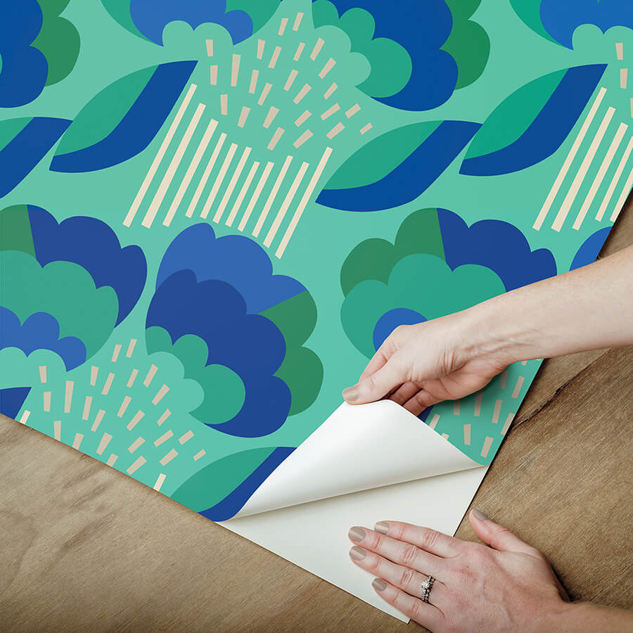 retro-esme-aqua-peel-and-stick-wallpaper-york-wallcoverings-mcs6399 - York Wallcoverings Wallpaper