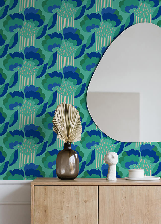 retro-esme-aqua-peel-and-stick-wallpaper-york-wallcoverings-mcs6399 - York Wallcoverings Wallpaper