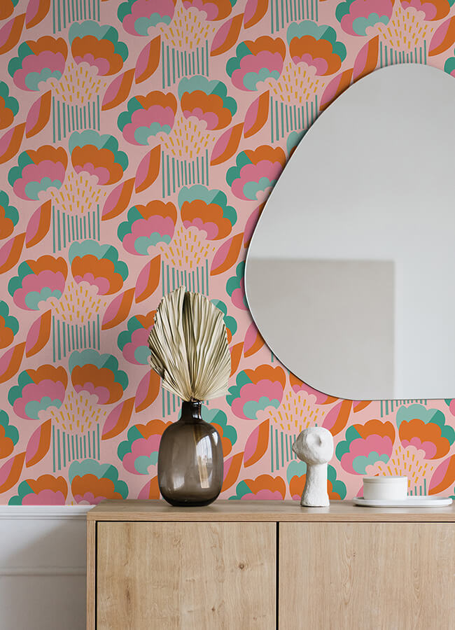 retro-esme-pink-peel-and-stick-wallpaper-york-wallcoverings-mcs6401 - York Wallcoverings Wallpaper
