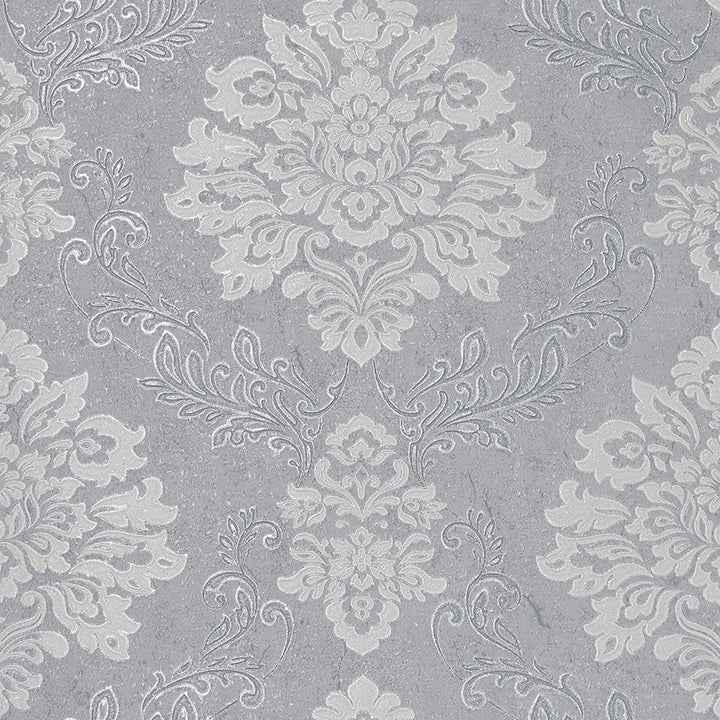 Harriet Silver Damask Wallpaper - York Wallcoverings - AH290406