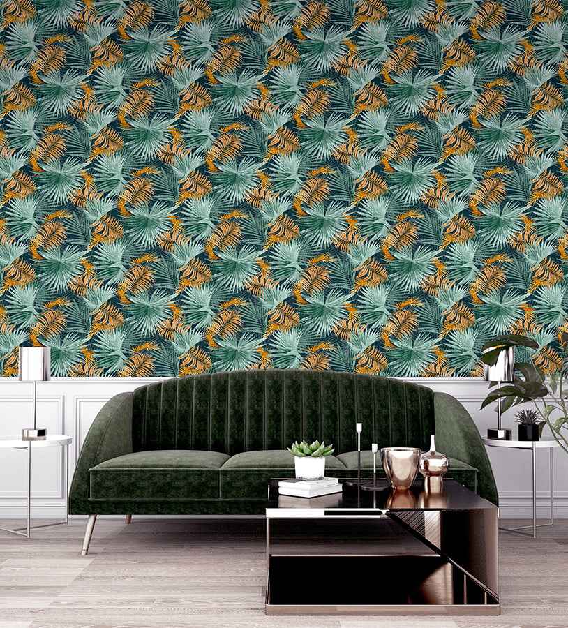 Esau Teal Jungle Palms Wallpaper - York Wallcoverings - AH296005 - York Wallcoverings Wallpaper