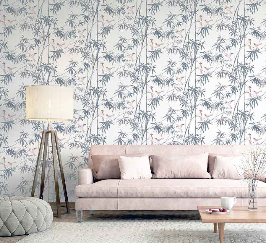 Arisu Grey Birds and Bamboo Wallpaper - York Wallcoverings - AH296401 - York Wallcoverings Wallpaper