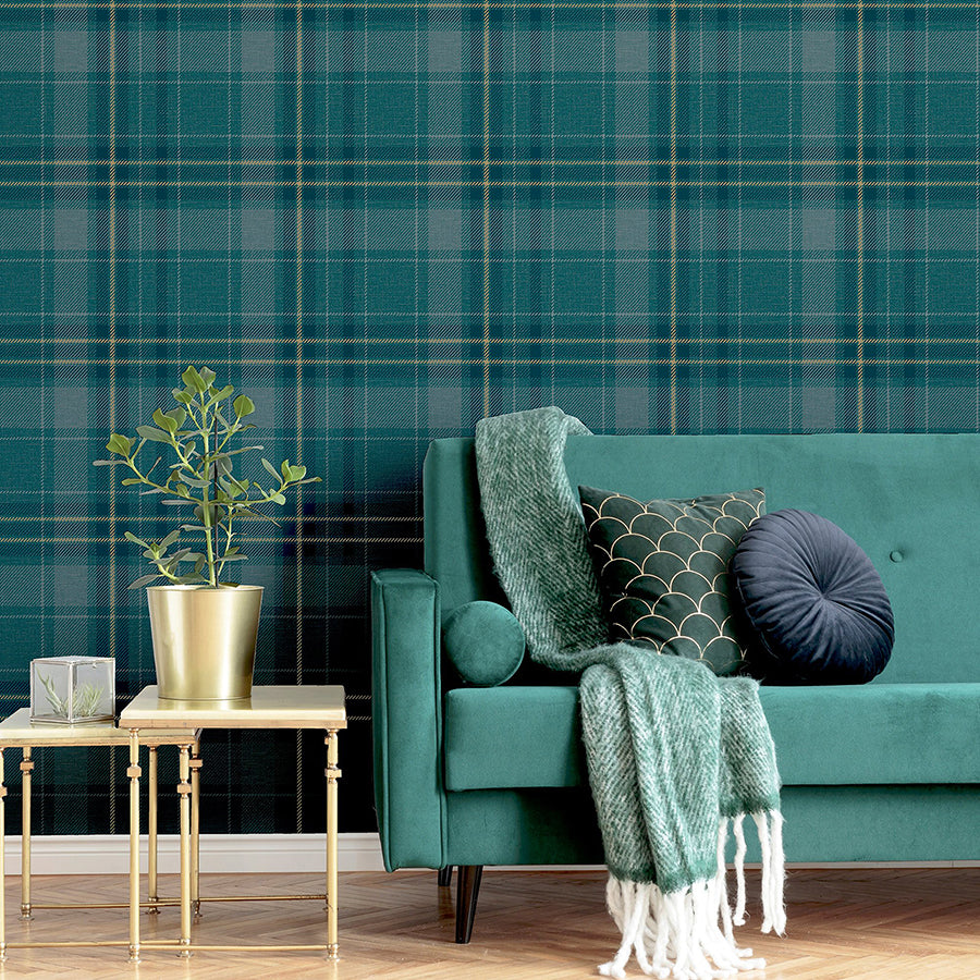 earl-dark-green-tartan-wallpaper-york-wallcoverings-ah297205 - York Wallcoverings Wallpaper