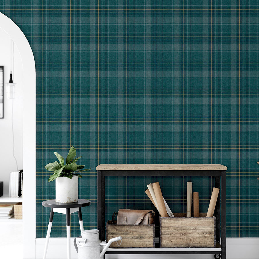 earl-dark-green-tartan-wallpaper-york-wallcoverings-ah297205 - York Wallcoverings Wallpaper