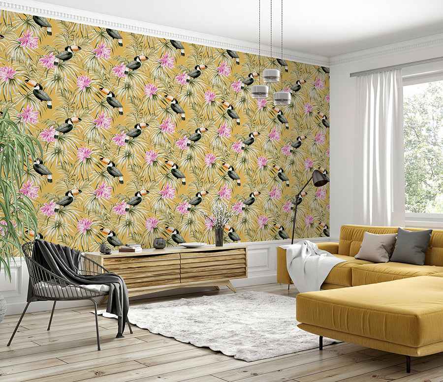 Emmeline Yellow Toucan Wallpaper - York Wallcoverings - AH298301 - York Wallcoverings Wallpaper