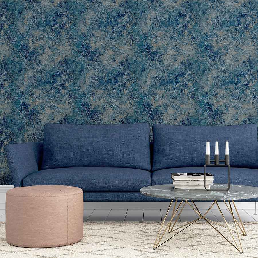 Gideon Dark Blue Distressed Wallpaper - York Wallcoverings - AH298602 - York Wallcoverings Wallpaper