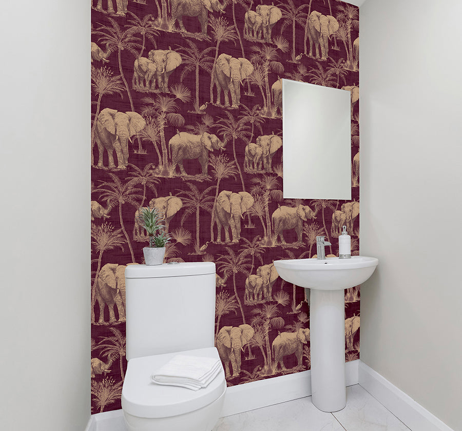 adelia-maroon-elephant-grove-wallpaper-york-wallcoverings-ah610701 - York Wallcoverings Wallpaper