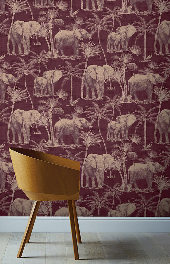 adelia-maroon-elephant-grove-wallpaper-york-wallcoverings-ah610701 - York Wallcoverings Wallpaper