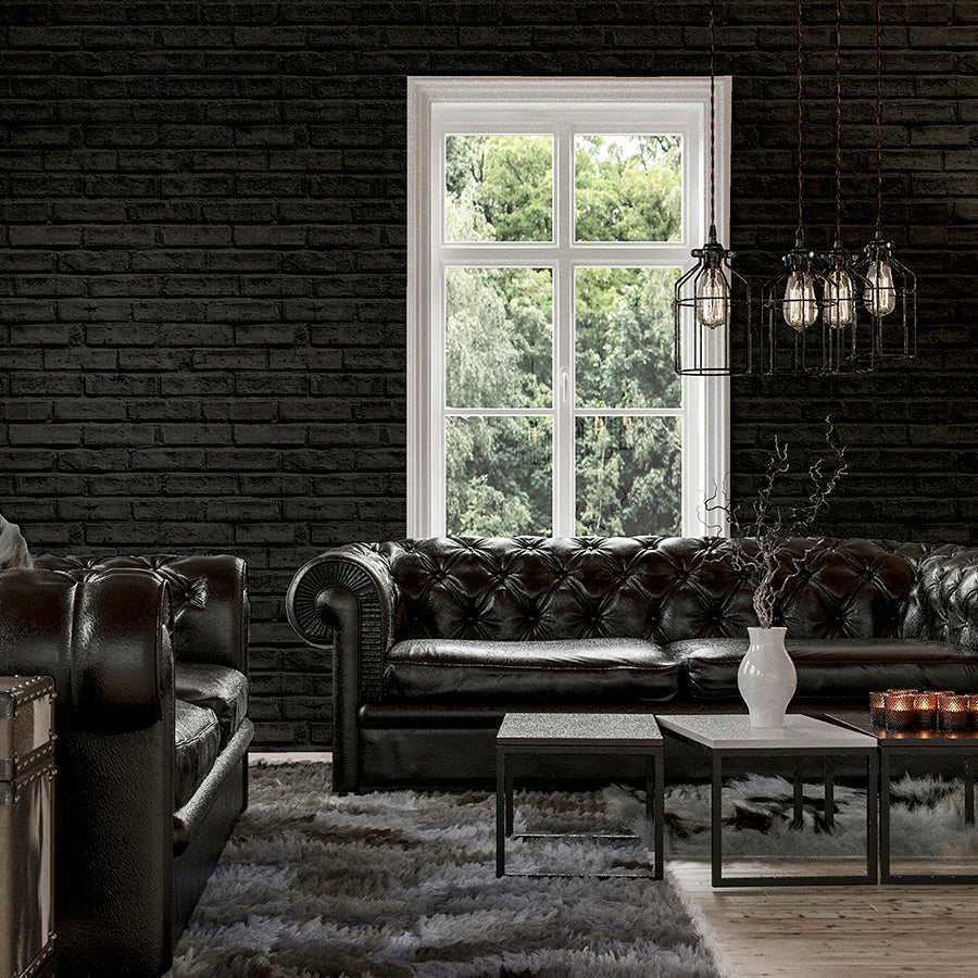 abner-black-brick-wallpaper-york-wallcoverings-ah623007 - York Wallcoverings Wallpaper