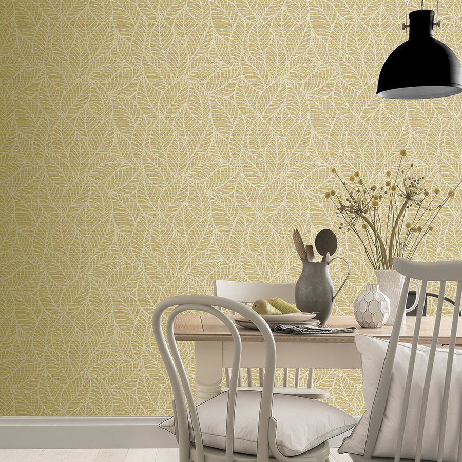 mavis-mustard-leaf-wallpaper-york-wallcoverings-ah692506 - York Wallcoverings Wallpaper