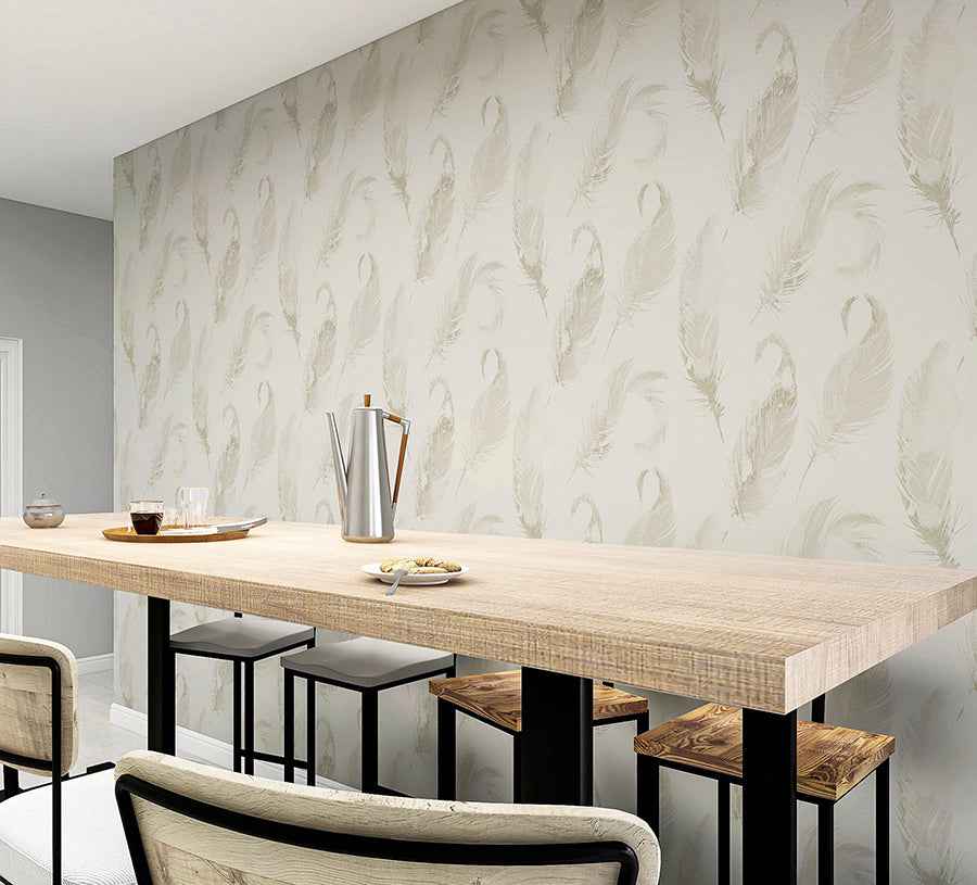Natsuko Metallic Feathers Wallpaper - York Wallcoverings - AH692601 - York Wallcoverings Wallpaper