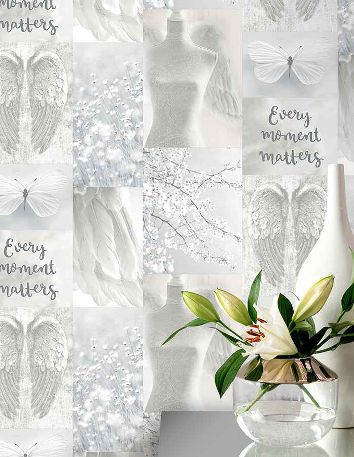 Chou Light Grey Inspirational Wallpaper - York Wallcoverings - AH692800 - York Wallcoverings Wallpaper