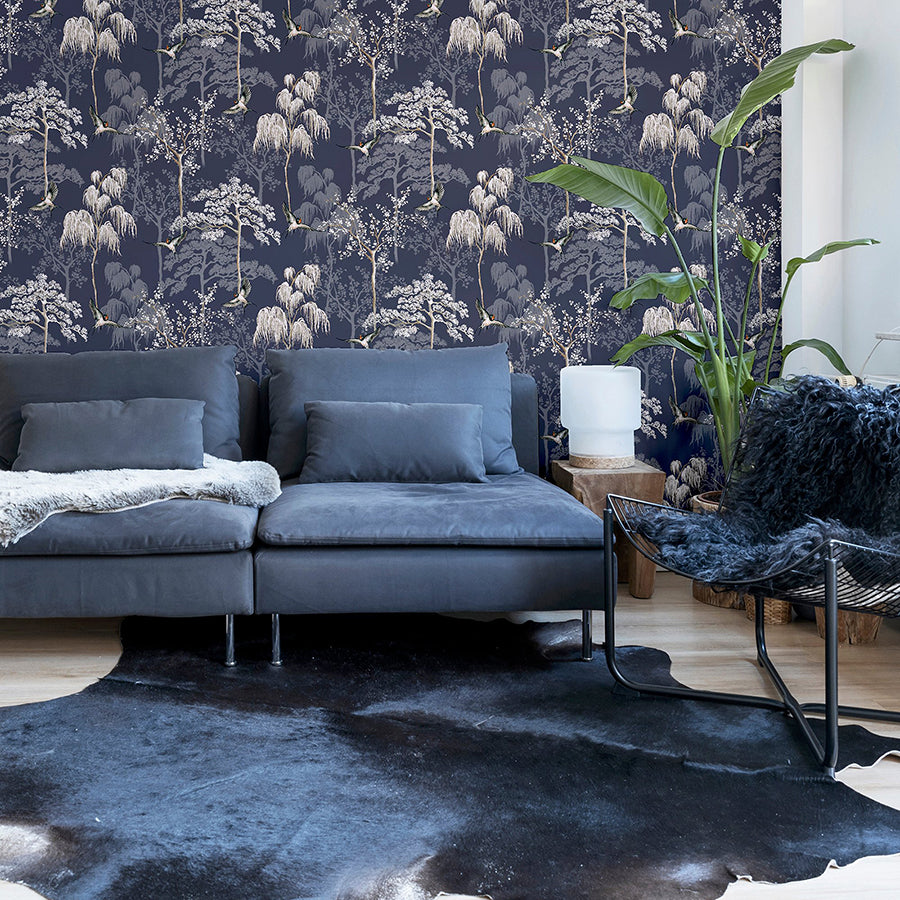asuka-blue-sparrow-forest-wallpaper-york-wallcoverings-ah908106 - York Wallcoverings Wallpaper