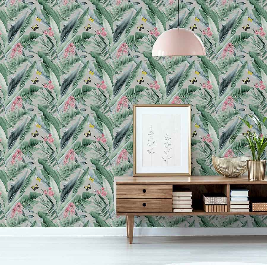 Miriam Grey Tropical Wallpaper - York Wallcoverings - AH909404 - York Wallcoverings Wallpaper