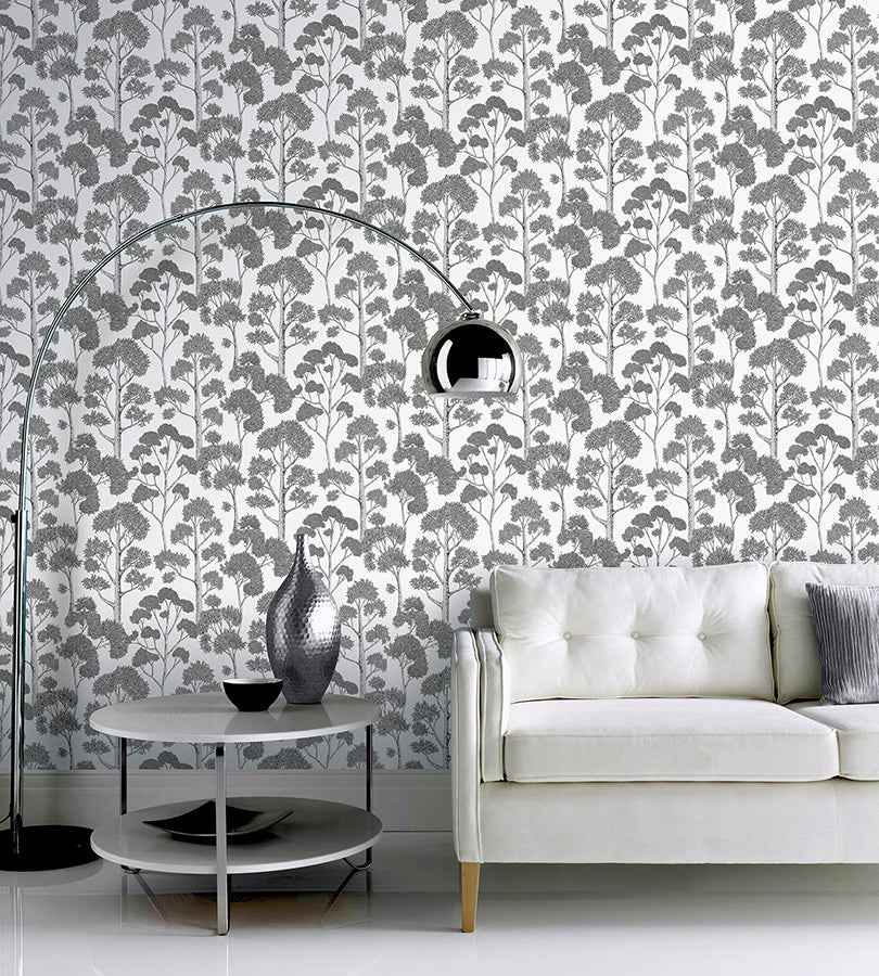 Blanche Silver Trees Wallpaper - York Wallcoverings - AH909505 - York Wallcoverings Wallpaper