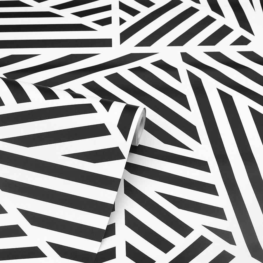 Oswald Black Striped Geometric Wallpaper - York Wallcoverings - AH910004 - York Wallcoverings Wallpaper