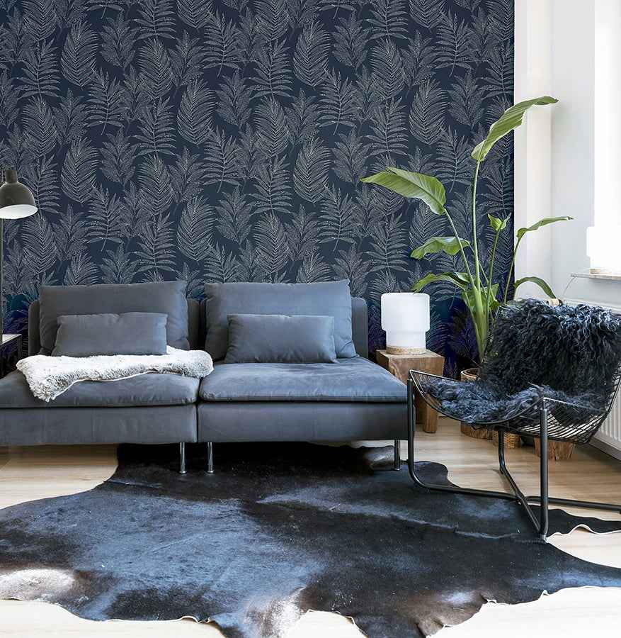 Theodore Navy Frond Wallpaper - York Wallcoverings - AH921205 - York Wallcoverings Wallpaper