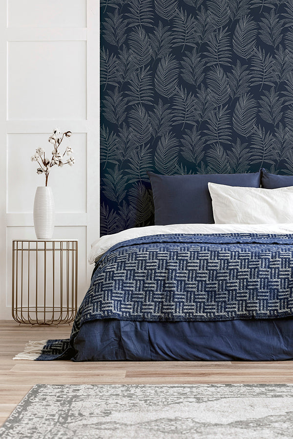 theodore-navy-frond-wallpaper-york-wallcoverings-ah921205 - York Wallcoverings Wallpaper
