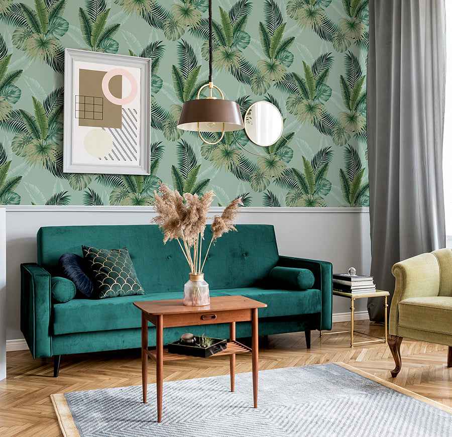 Miami Mint Palms Wallpaper - York Wallcoverings - AH921406 - York Wallcoverings Wallpaper