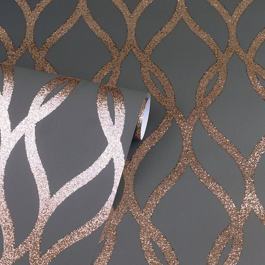 ava-rose-gold-glittering-ogee-wallpaper-york-wallcoverings-ah921803 - York Wallcoverings Wallpaper
